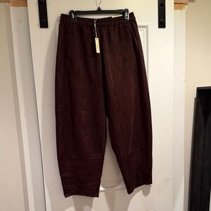 Max Studio Women's ankle length full suede barrel Pants in chocolate Brown